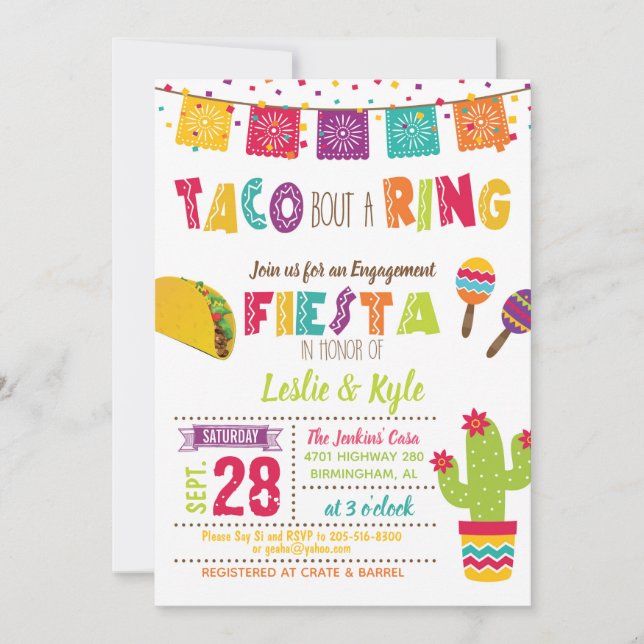 Invitation Taco Bout une Bague - Fête de Fiançailles/Couple B (Devant)