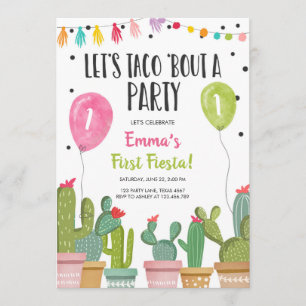 Invitation Taco Bout une fête Fille rose Premier anniversaire