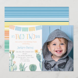 Invitation Taco Deux Jours Bleu Jaune 2e fête d'anniversaire