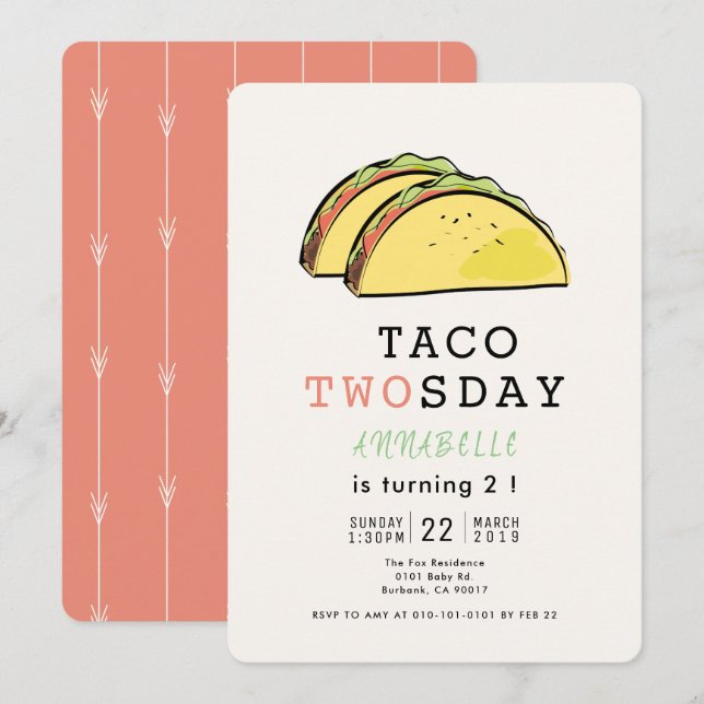 Invitation Taco Deux Jours Mardi Fiesta Mexicaine 2e Annivers (Devant / Derrière)
