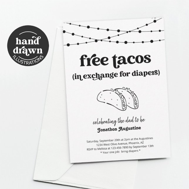 Invitation Taco Diaper Party, Drôle Hommes Papa Douche Invita (Créateur téléchargé)