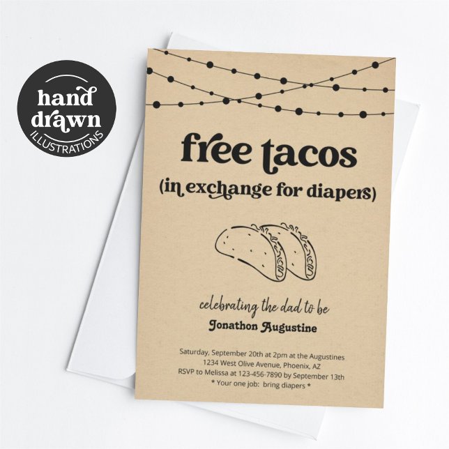 Invitation Taco Diaper Party, Drôle Hommes Papa Douche Invita (Créateur téléchargé)