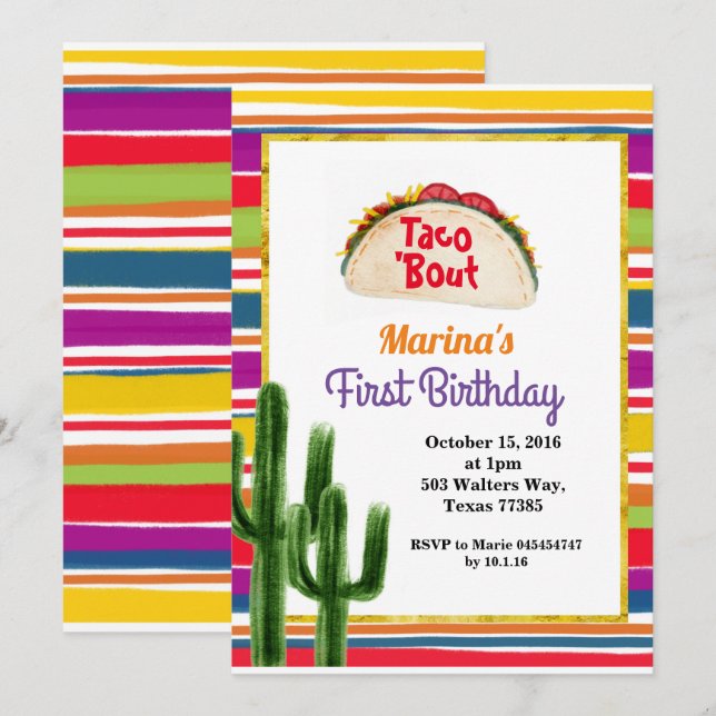 Invitation Taco fête mexicaine 1er anniversaire Mexicaine (Devant / Derrière)