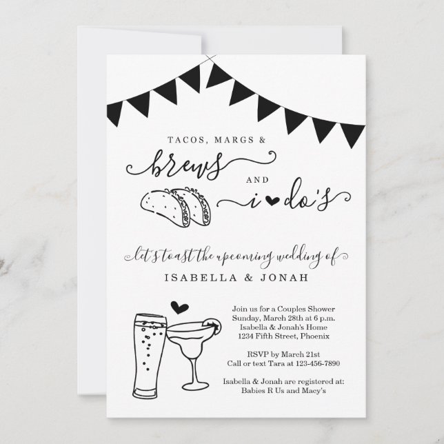 Invitation Taco Marg Brew Avant Je Dos Fête des mariées Coupl (Devant)