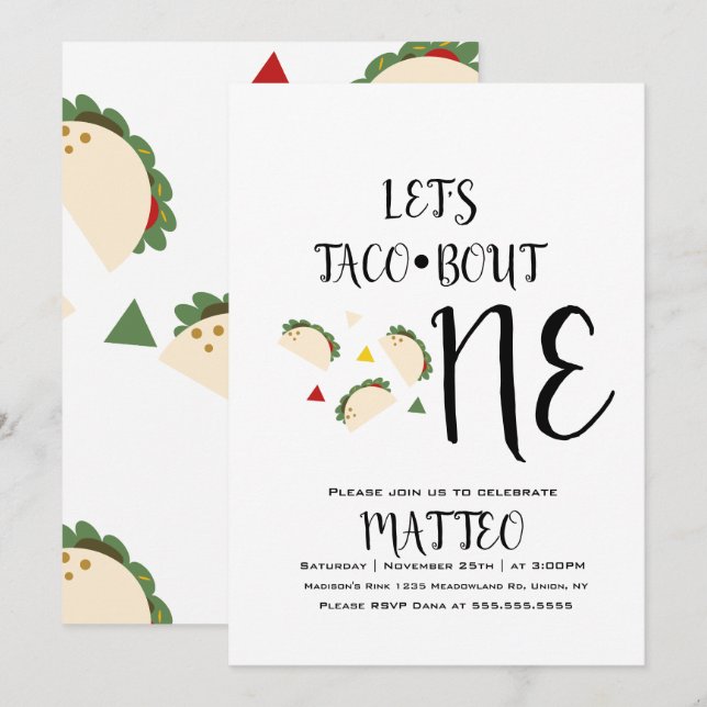 Invitation Taco moderne premier anniversaire Big One (Devant / Derrière)
