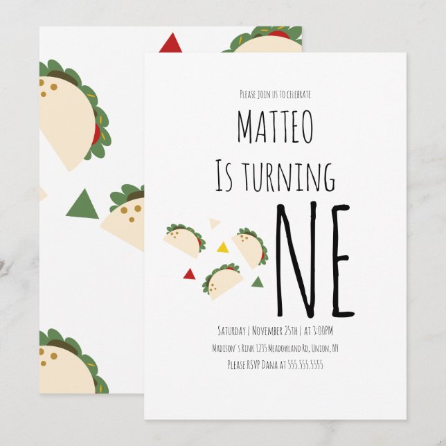 Invitation Taco moderne premier anniversaire Big One Invitati (Devant / Derrière)