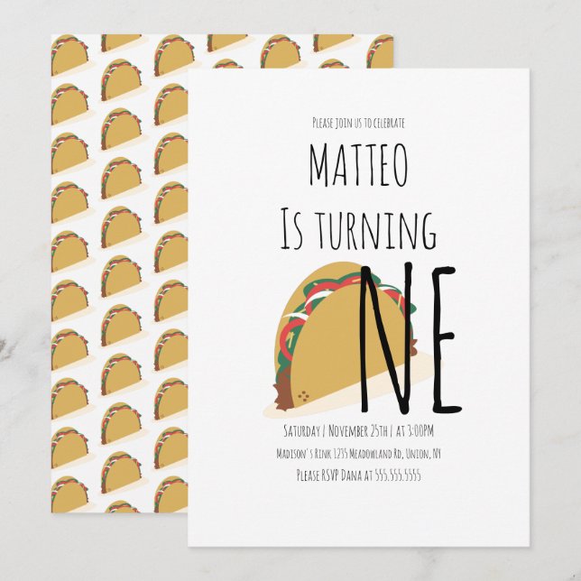 Invitation Taco moderne Premier anniversaire Un Motif Invitat (Devant / Derrière)
