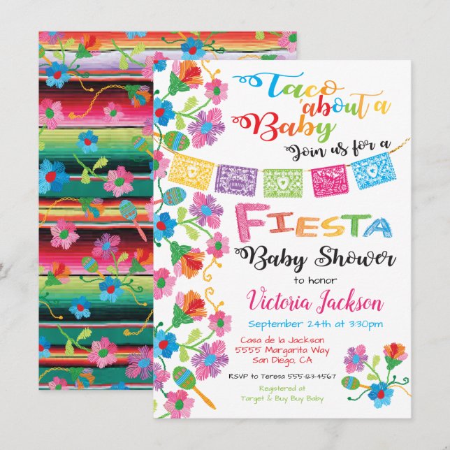 Invitation Taco parle d'un baby shower de fiesta mexicaine (Devant / Derrière)