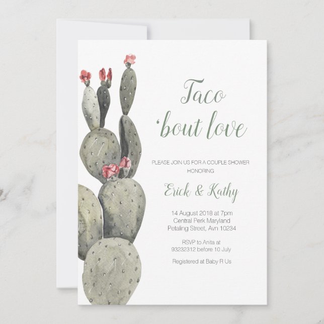 Invitation Taco sur l'amour Cactus Baby shower de pêche (Devant)