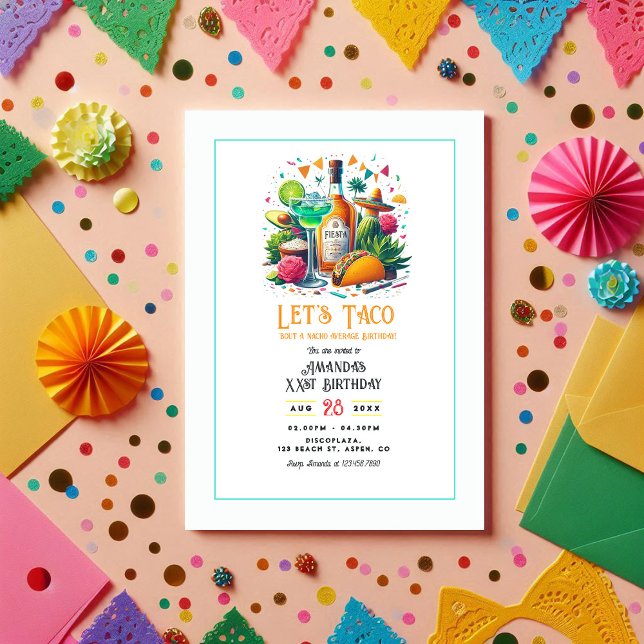 Invitation Taco & Tequila Nacho Fête Moyenne Anniversaire (Taco & Tequila Nacho Average Fiesta Birthday Party Invitation)