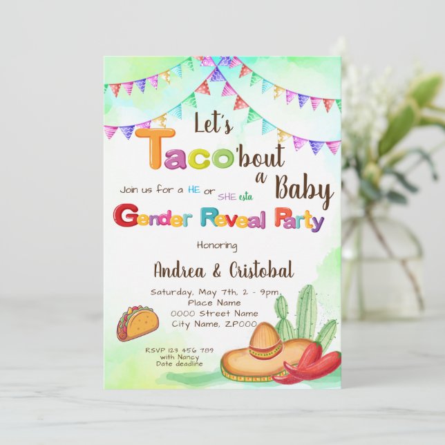 Invitation Taco'about a Baby Fiesta thème Révélation de genre (Debout devant)