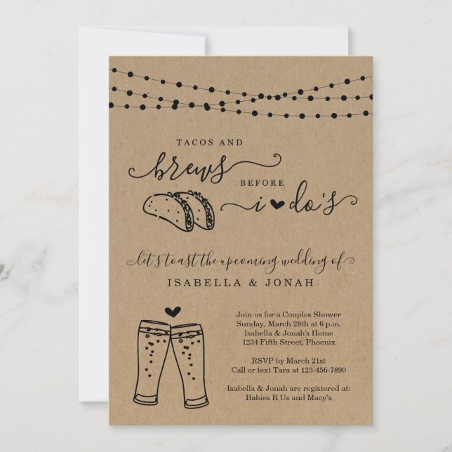 Invitation Tacos & Brews avant la Fête des mariées des couple (Devant)