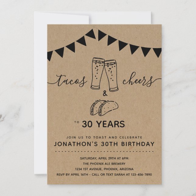 Invitation Tacos & Cheers & Beers Anniversaire - N'importe qu (Devant)