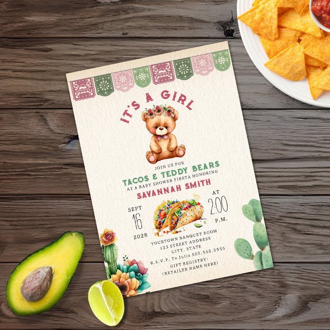 Invitation Tacos et Nounours Fête Baby shower fille (Créateur téléchargé)