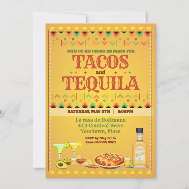Invitation Tacos et Tequila Cinco de Mayo Fête Mexicaine (Devant)