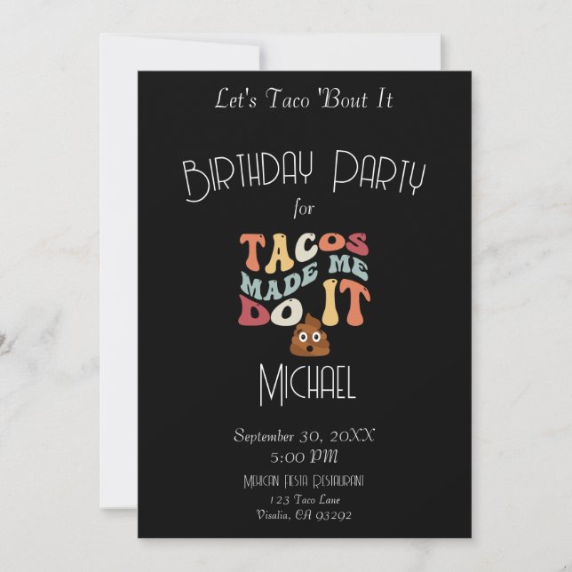 Invitation Tacos M'A Fait Faire Ça Drôle Poop Anniversaire (Devant)