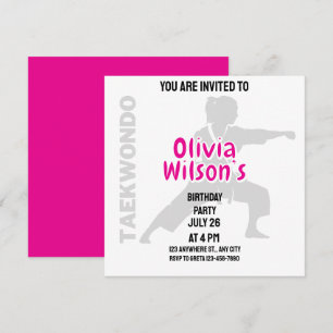 Invitation Taekwondo fête d'anniversaire, joueuse de taekwond
