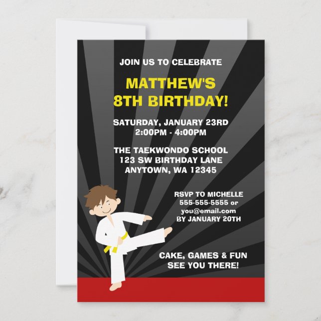 Invitation Taekwondo Karate Ceinture jaune Anniversaire Invit (Devant)