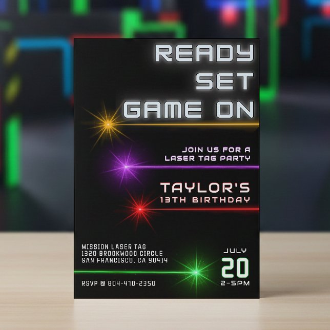 Invitation Tag laser Neon Fête d'anniversaire (Laser Tag Neon Birthday Party Invitation
)