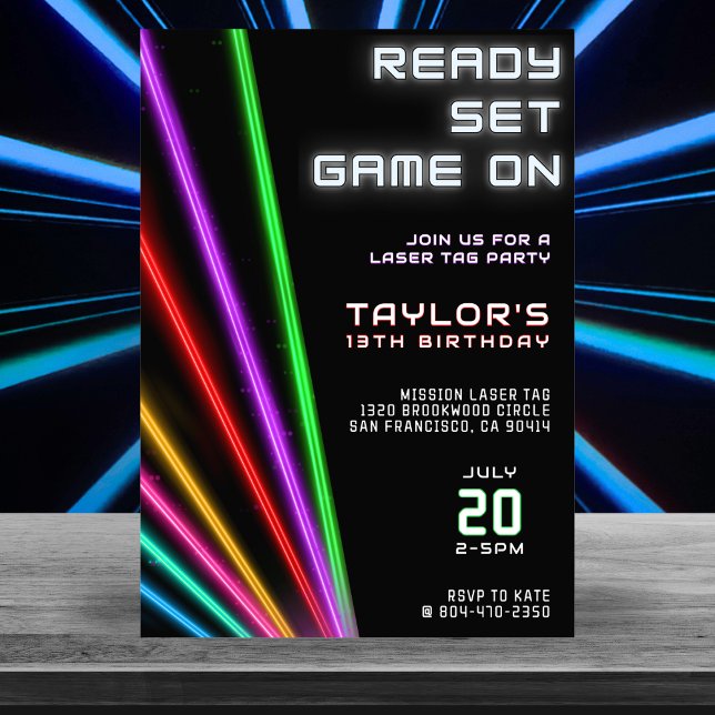 Invitation Tag laser Neon Fête d'anniversaire (Créateur téléchargé)