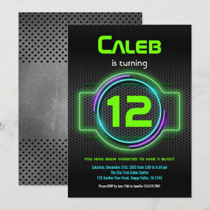 Invitation Tag Neon Green Laser Anniversaire Party Boy 