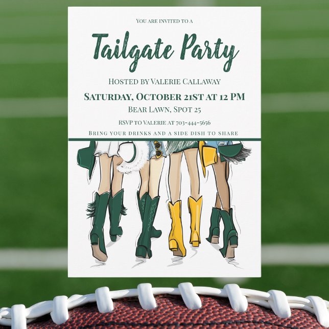 Invitation Tailgate Party Waco Dames Cowboy Boots Vert Or (Créateur téléchargé)