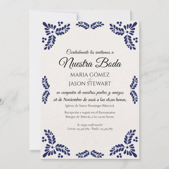 Invitation Talavera Black Floral Minimalist Spanish Wedding (Devant)
