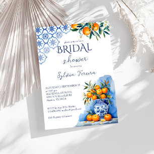Invitation Talavera bleu chinoiserie citrus nuptiale