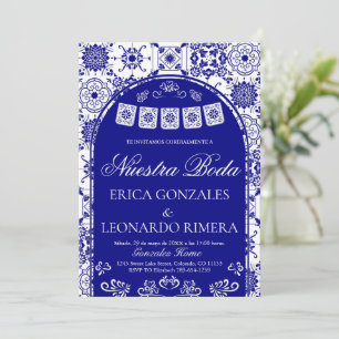 Invitation Talavera Bleu de Marine Papel Picado Mariage Espag