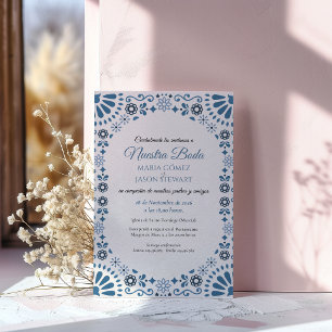 Invitation Talavera Majolique Bleu Floral Boda Mariage Espagn