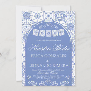Invitation Talavera Poussiéreux Bleu Papel Picado Mariage Esp