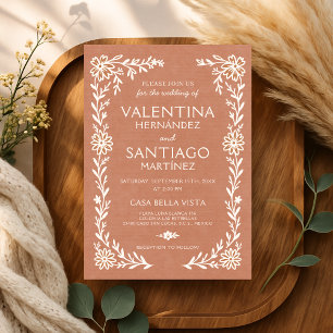 Invitation Talavera Terracotta Mexicain Floral Boho Mariage