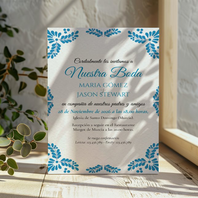 Invitation Talavera Turquoise Minimalist Spanish Wedding (Talavera Turquoise Minimalist Spanish Wedding Invitation)