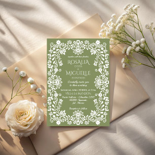 Invitation Talavera vert sauge mariage mexicain