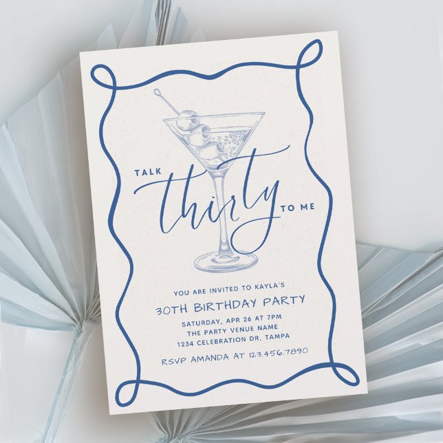 Invitation Talk 30 To Me Whimsical Doodle Art 30th Birthday (Available in both printed and instant download digital formats.)