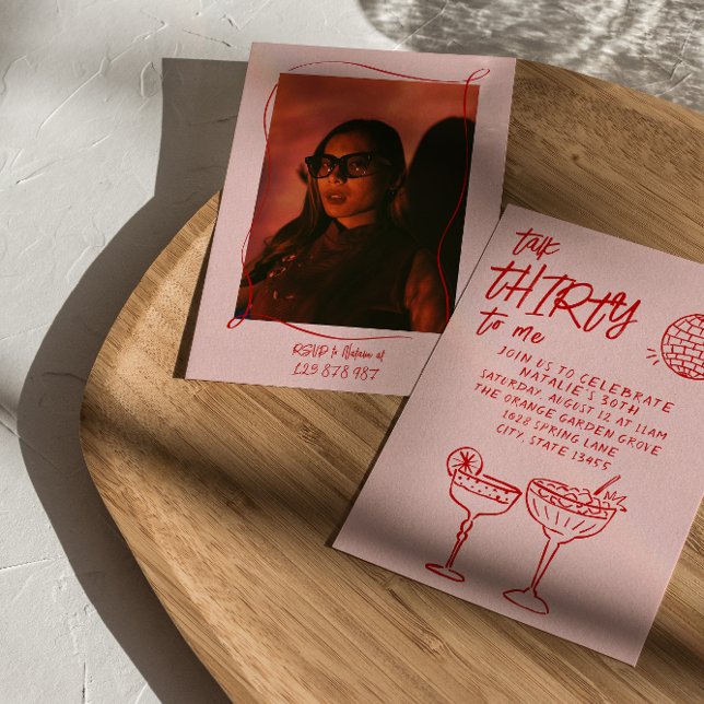 Invitation Talk Trente rose rouge dessiné 30ème anniversaire  (Créateur téléchargé)