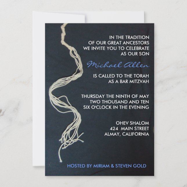 Invitation Tallit Tallis noue l'invitation de bat mitzvah de (Devant)