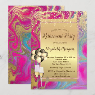 Invitation Talons, Ballons, Marbre Coloré Fête de Retraite