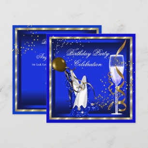 Invitation Talons Bleus Royaux Paillettes Dorées Fête d'Anniv