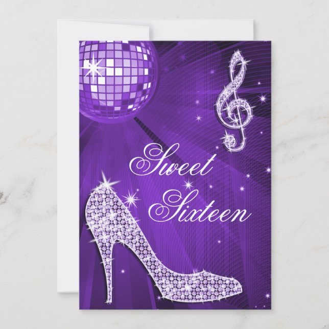 Invitation Talons étincelants et mauve Disco Ball Sweet 16 (Devant)