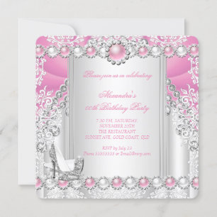 Invitation Talons hauts argentés roses Perle Fête d'anniversa