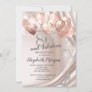 Invitation Talons Hauts, Ballons Rose Doré 80ème Anniversaire