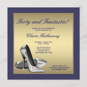 Invitation Talons Hauts Bleu Or Femme 40e Anniversaire