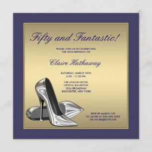Invitation Talons Hauts Bleu Or Femme 50e Anniversaire