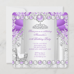 Invitation Talons Hauts Couronne Argent Violet Perle Annivers
