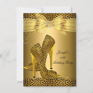 Invitation Talons Hauts Léopard Doré Noir Nœud Papillon Fête