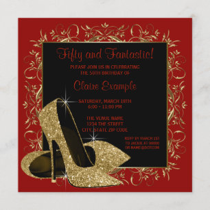 Invitation Talons hauts rouges noirs pour la fête d'anniversa