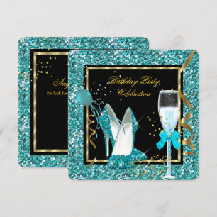Invitation Talons Hauts Teal Or Paillettes Anniversaire Noir