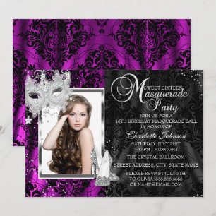 Invitation Talons Masque Élégant Rose Mascarade Photo Sweet16