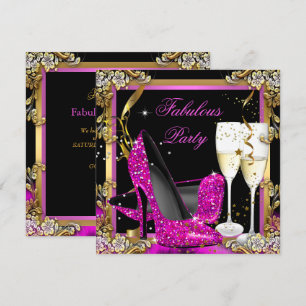 Invitation Talons Roses Or Noir Fabulux Champagne Fête